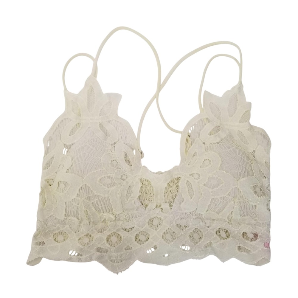 True by Rue21 Ivory Floral Lace Bralette Smocked Back Boho V-Neck Small FESTIVAL